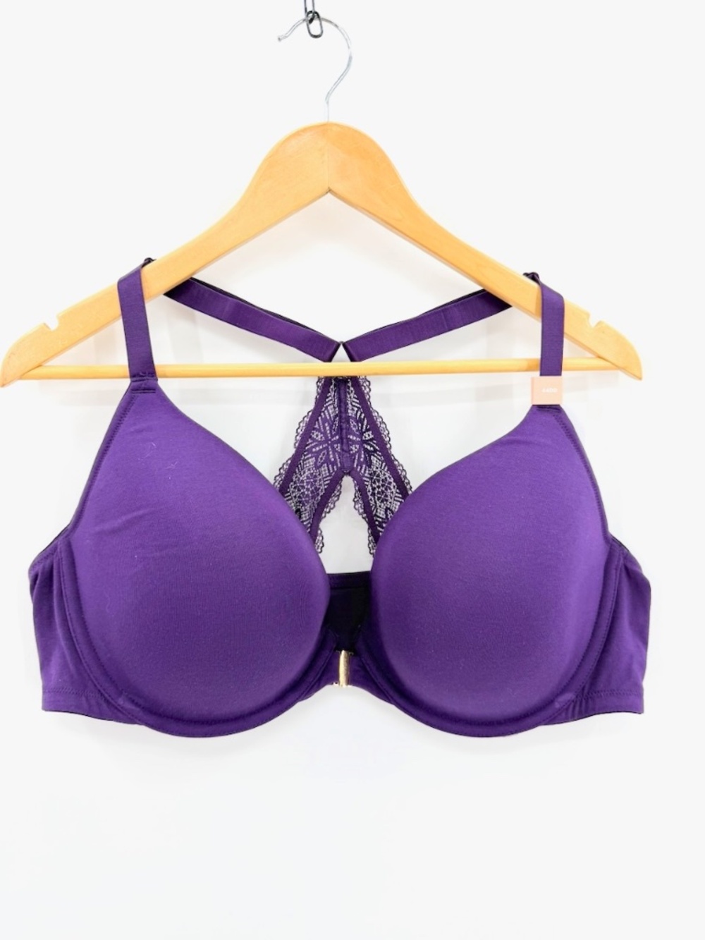 CACIQUE Lane Bryant Purple Cotton Boost Plunge Front Closure Racerback Bra 44DD